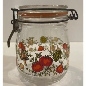 Vtg ARC France Spice Of Life Glass Jar Canister Mushroom Veggie Bail Hinged Lid